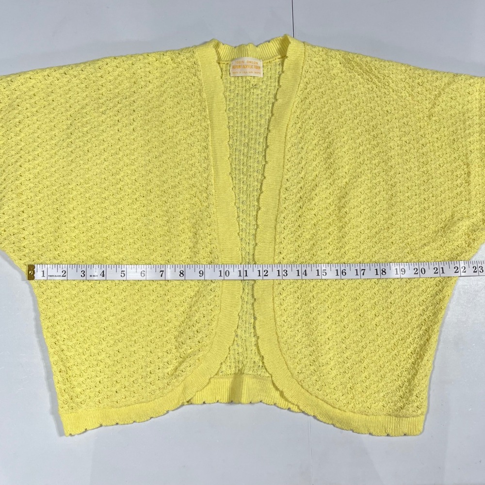 VTG Y2K Yellow Orlon Cottagecore Boho Bolero Knit Open Front Cardigan Cropped XL - Picture 6 of 8